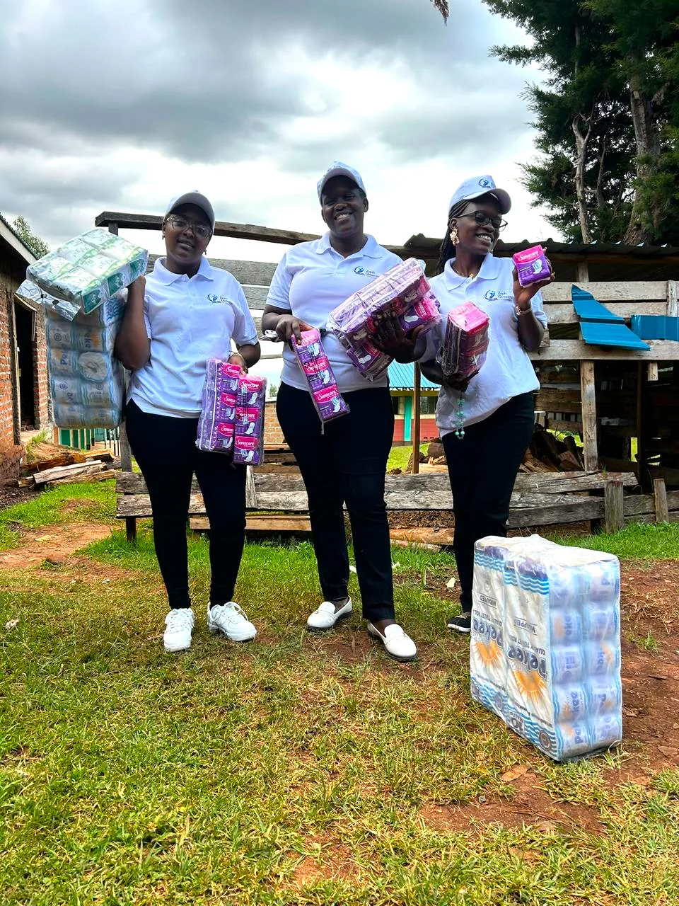 The ZOF team with sanitary towels ready for distribution